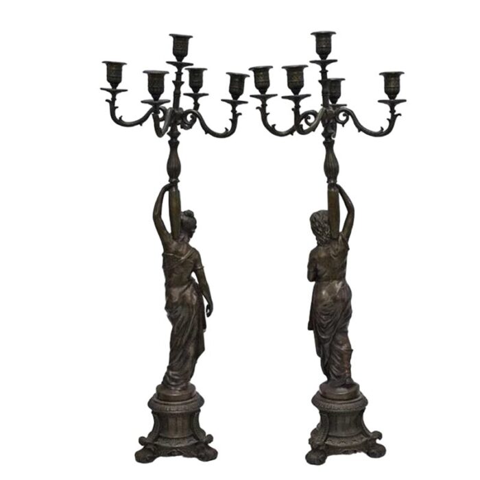 19th century sculptures of la ladies with a candleholders in the arms france set of 2 6