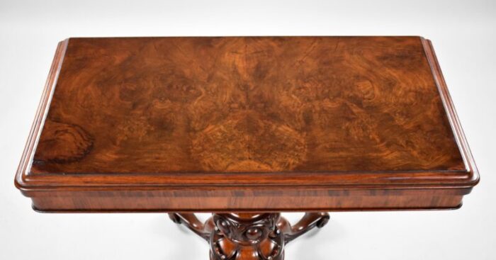 19th century victorian english burr walnut card table 1187