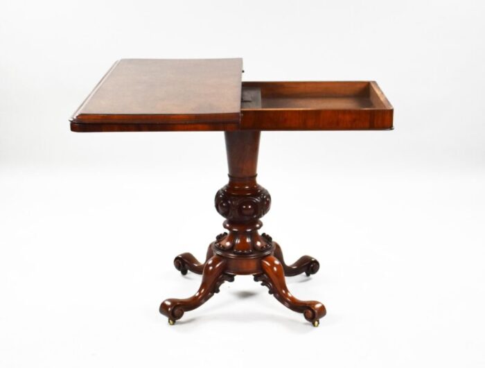 19th century victorian english burr walnut card table 5069