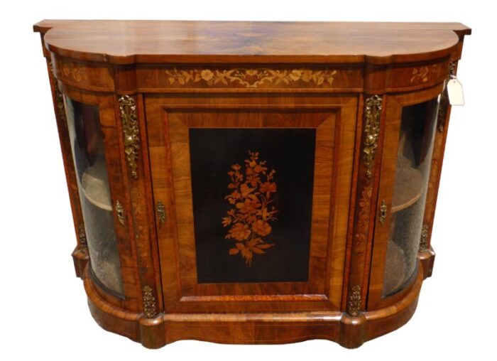 19th century victorian english figured walnut and marquetry credenza 3685