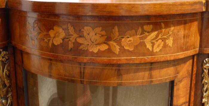 19th century victorian english figured walnut and marquetry credenza 6675