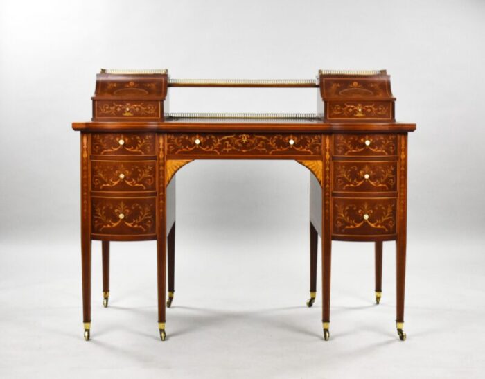 19th century victorian english marquetry inlaid carlton house desk 1137