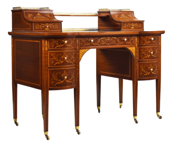 19th century victorian english marquetry inlaid carlton house desk 3242