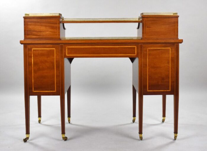 19th century victorian english marquetry inlaid carlton house desk 5834