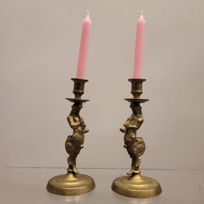 20th century bronze candleholders tritons france set of 2 6