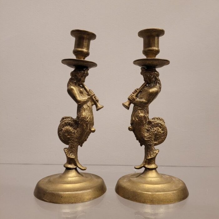 20th century bronze candleholders tritons france set of 2 8