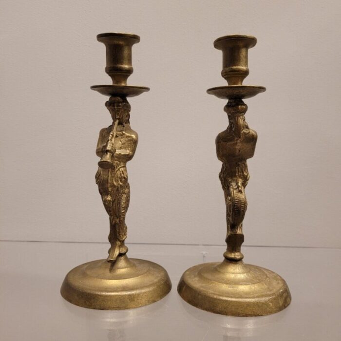 20th century bronze candleholders tritons france set of 2 9