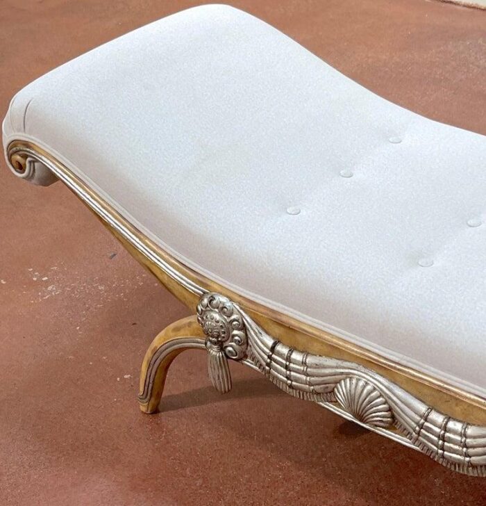 20th century french modern bleached and silverleaf curule bench with cashmere upholstery 0785