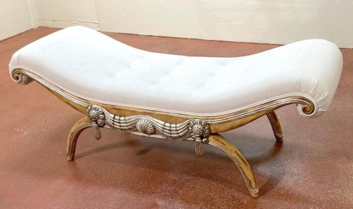 20th century french modern bleached and silverleaf curule bench with cashmere upholstery 1563