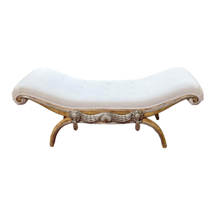 20th century french modern bleached and silverleaf curule bench with cashmere upholstery 7279