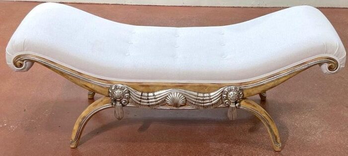 20th century french modern bleached and silverleaf curule bench with cashmere upholstery 9751