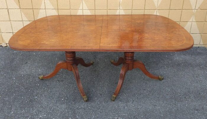 20th century henkel harris georgian style crossbanded and burl mahogany extension dining table 7650