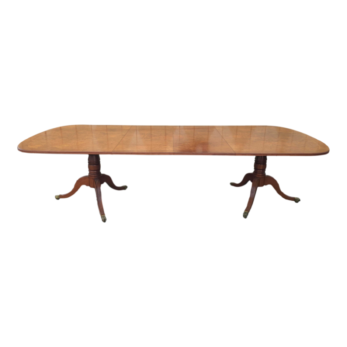 20th century henkel harris georgian style crossbanded and burl mahogany extension dining table 8219