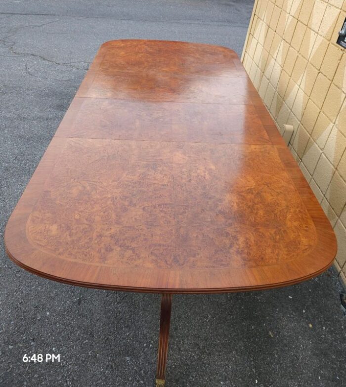 20th century henkel harris georgian style crossbanded and burl mahogany extension dining table 8429