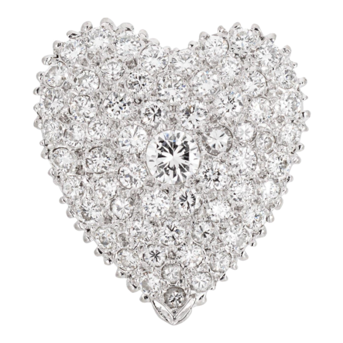 2ct diamond heart pendant vintage platinum pave set estate mid century jewelry 2397