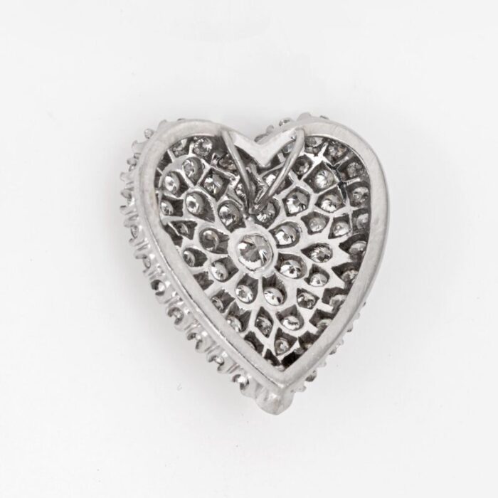 2ct diamond heart pendant vintage platinum pave set estate mid century jewelry 5212