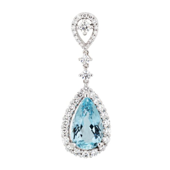 335ct aquamarine diamond pendant estate 18k white gold pear fine jewelry 3835