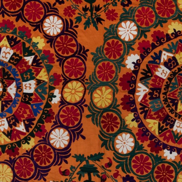 5x75 ft vintage handmade orange silk wall hanging fully embroidery bed sheet 7650