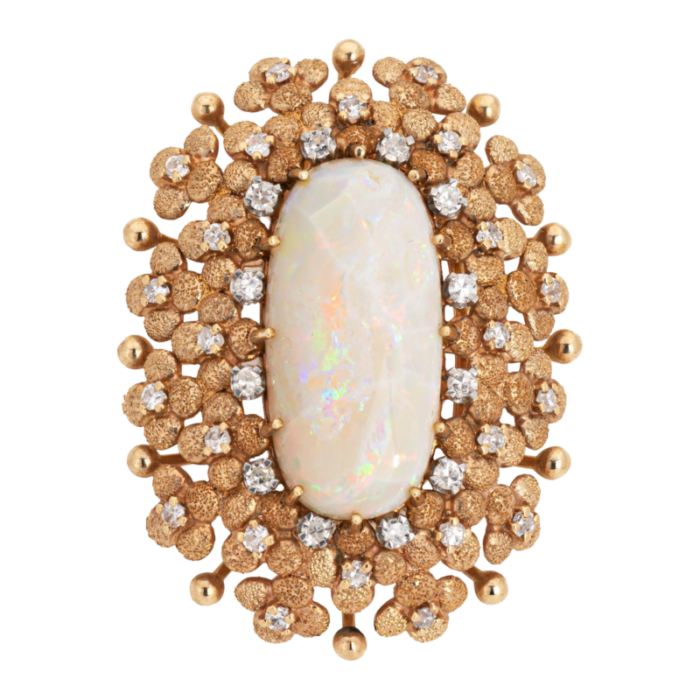 60s vintage opal diamond brooch pin large oval statement fine jewelry 9496