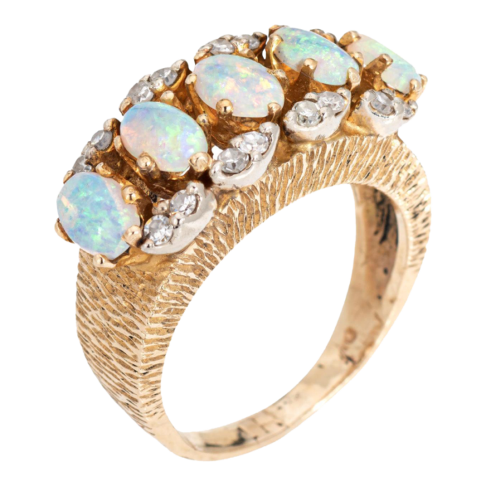 60s vintage opal diamond ring 14k yellow gold anniversary band fine jewelry 5045