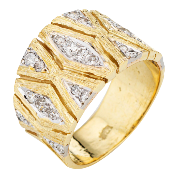 70s diamond cigar band vintage 14k yellow gold sz 7 wide ring textured jewelry 5940