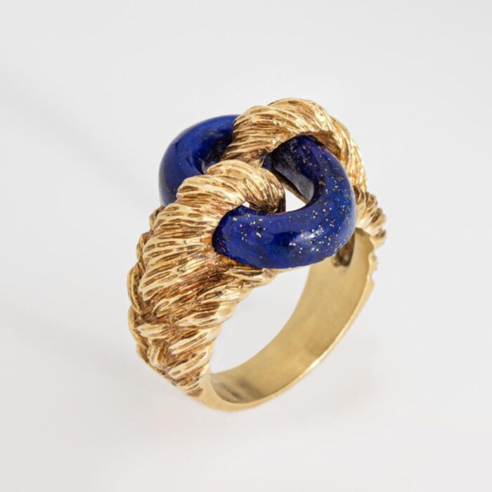 70s lapis lazuli ring oval vintage 18k yellow gold sz 675 fine estate jewelry 0850