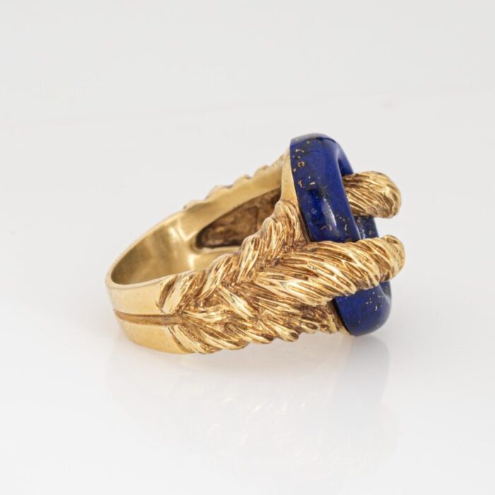 70s lapis lazuli ring oval vintage 18k yellow gold sz 675 fine estate jewelry 2763