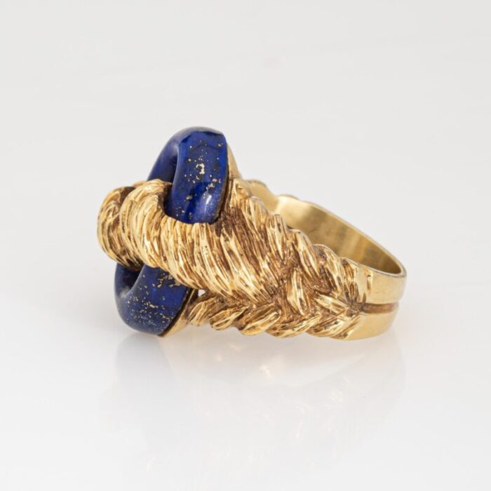 70s lapis lazuli ring oval vintage 18k yellow gold sz 675 fine estate jewelry 2927