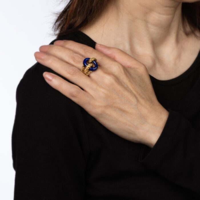 70s lapis lazuli ring oval vintage 18k yellow gold sz 675 fine estate jewelry 7813