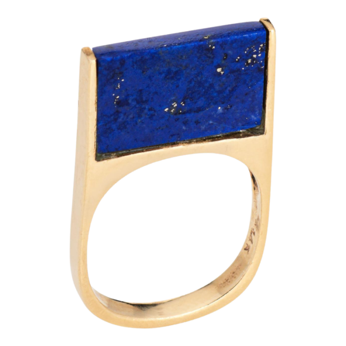 70s lapis lazuli square stacking ring vintage 14k yellow gold sz 5 band jewelry 0030