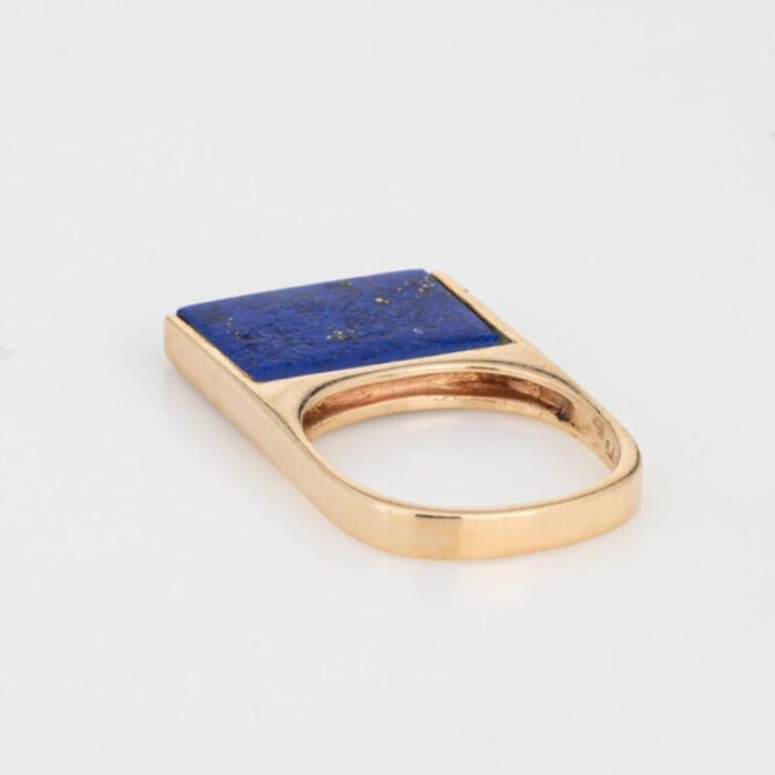 70s lapis lazuli square stacking ring vintage 14k yellow gold sz 5 band jewelry 0647