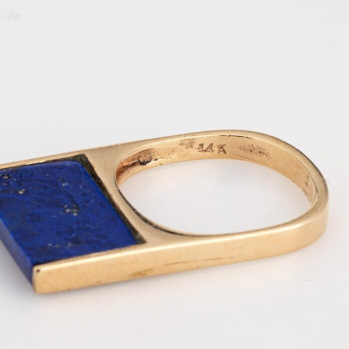 70s lapis lazuli square stacking ring vintage 14k yellow gold sz 5 band jewelry 3586