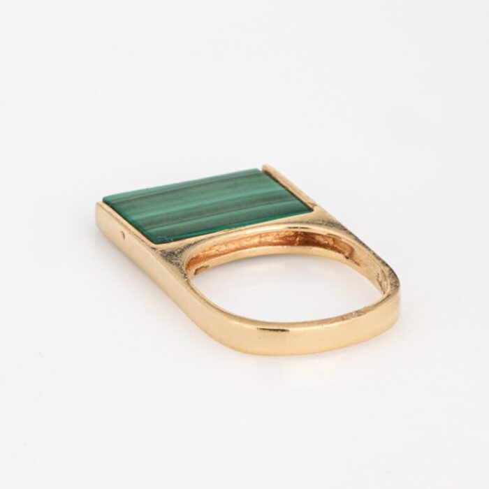 70s malachite square stacking ring vintage 14k yellow gold sz 5 stacking band 3629