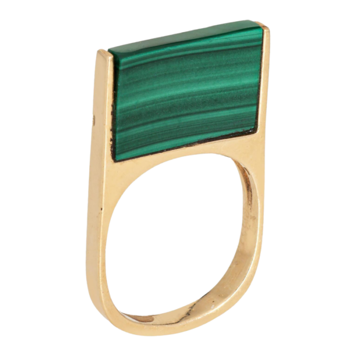 70s malachite square stacking ring vintage 14k yellow gold sz 5 stacking band 5974