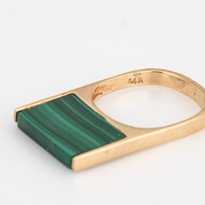 70s malachite square stacking ring vintage 14k yellow gold sz 5 stacking band 7363