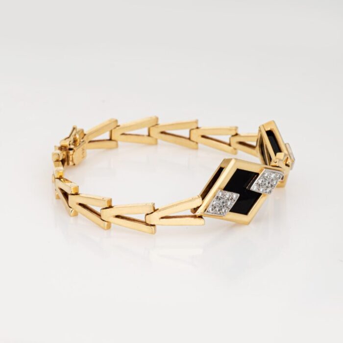 80s onyx diamond bracelet vintage 14k yellow gold 75 triangle v link jewelry 3993