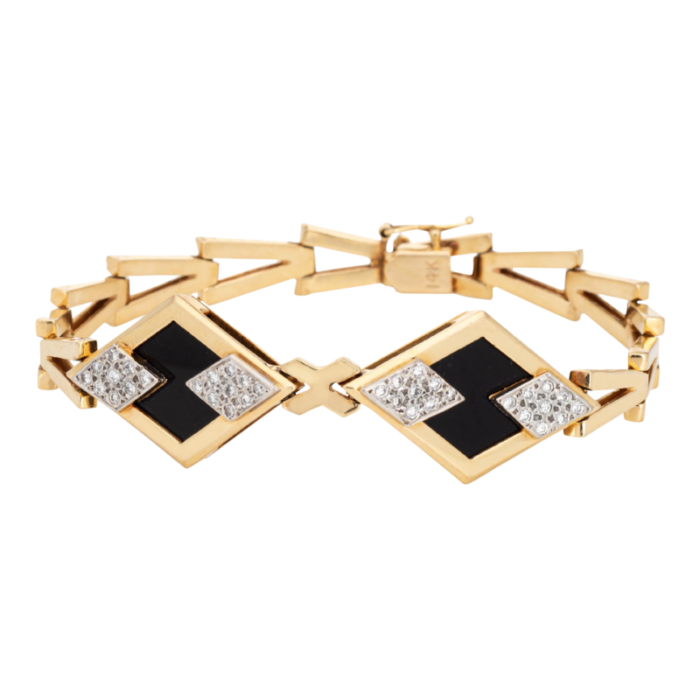 80s onyx diamond bracelet vintage 14k yellow gold 75 triangle v link jewelry 8172