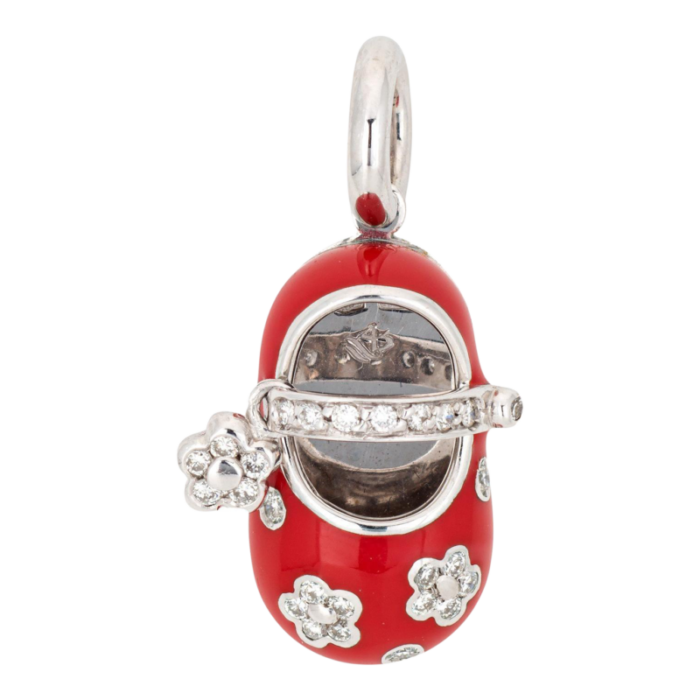 aaron basha diamond flower shoe charm red enamel 18k white gold signed jewelry 0323