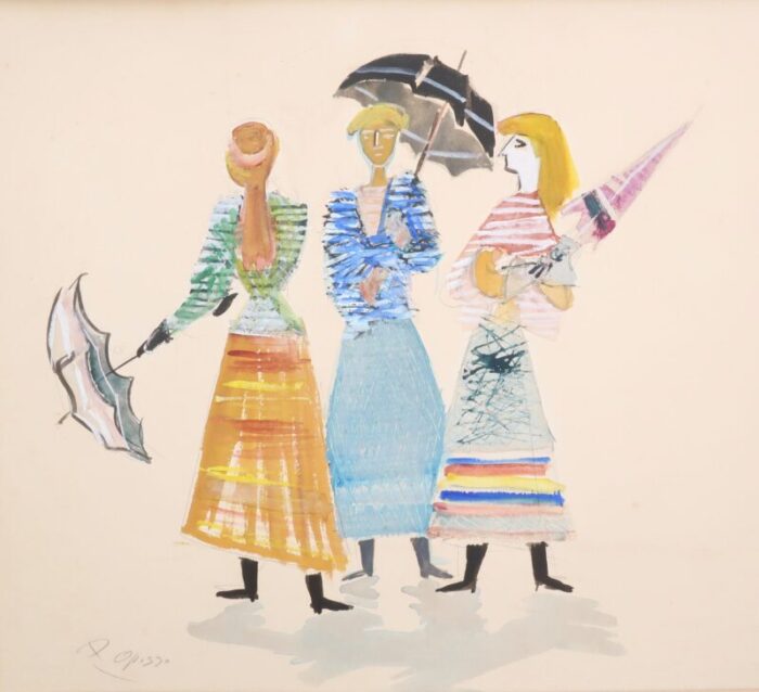 alfredo opisso cardona watercolor painting of three women c1950 6537