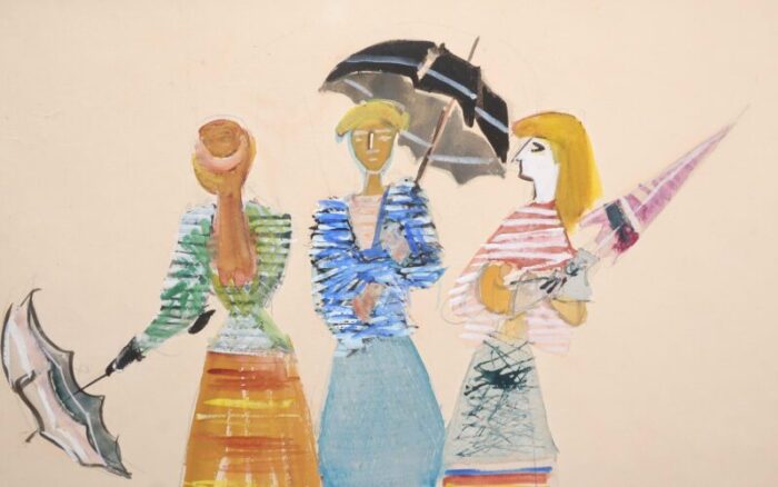 alfredo opisso cardona watercolor painting of three women c1950 8165