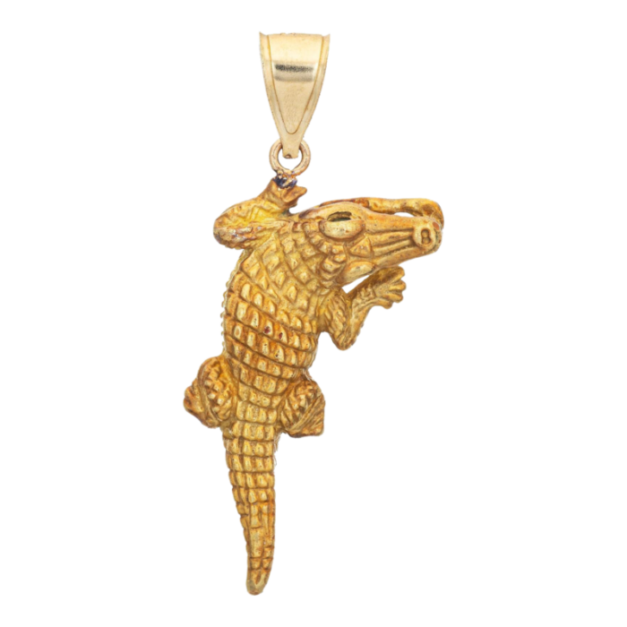 alligator pendant charm estate 18k yellow gold emerald eyes fine jewelry 2879