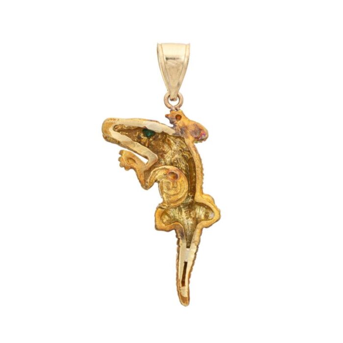 alligator pendant charm estate 18k yellow gold emerald eyes fine jewelry 8310