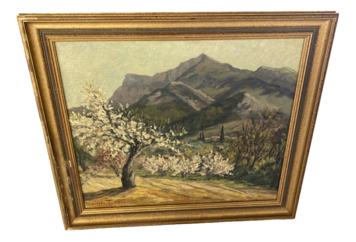 amandiers en provence oil 1950s framed 8876