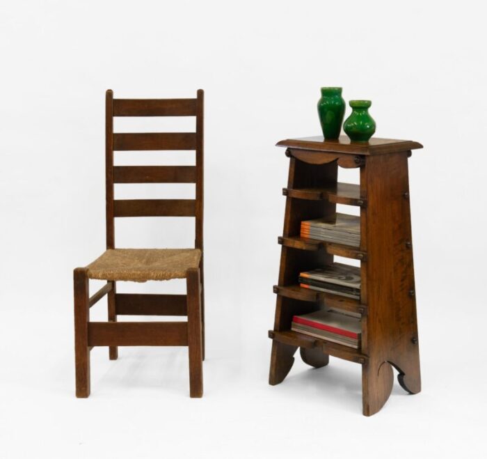 american arts crafts oak paper rack in the style of charles rohlfs 1900s 3