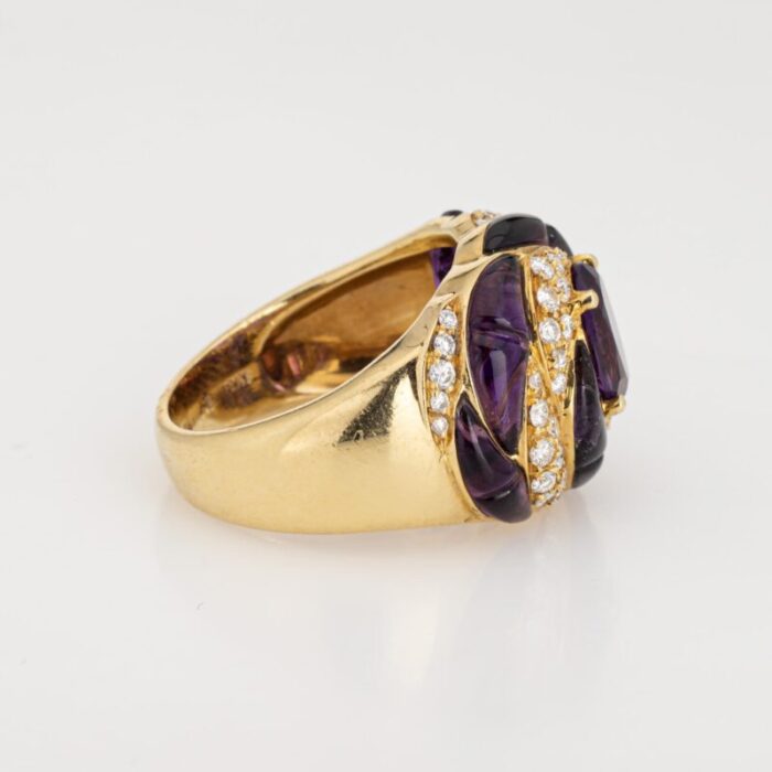 amethyst diamond ring vintage 18k yellow gold calibre cut swirl band sz 6 1962