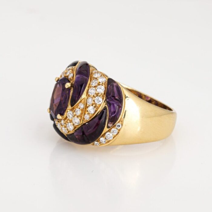 amethyst diamond ring vintage 18k yellow gold calibre cut swirl band sz 6 5098