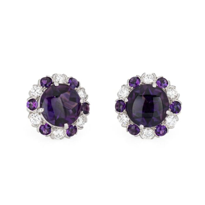 amethyst diamond stud earrings vintage platinum round fine estate jewelry 2433