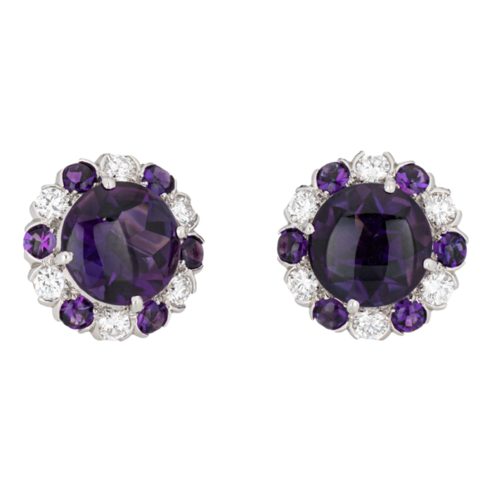 amethyst diamond stud earrings vintage platinum round fine estate jewelry 9543