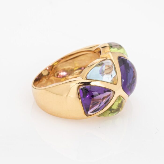 amethyst peridot ring harlequin band estate 18k yellow gold sz 6 cabochon cut 0539