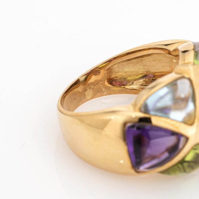 amethyst peridot ring harlequin band estate 18k yellow gold sz 6 cabochon cut 5367